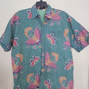 BiBi Vibrant Teal and Pink Men's Batik Shirt